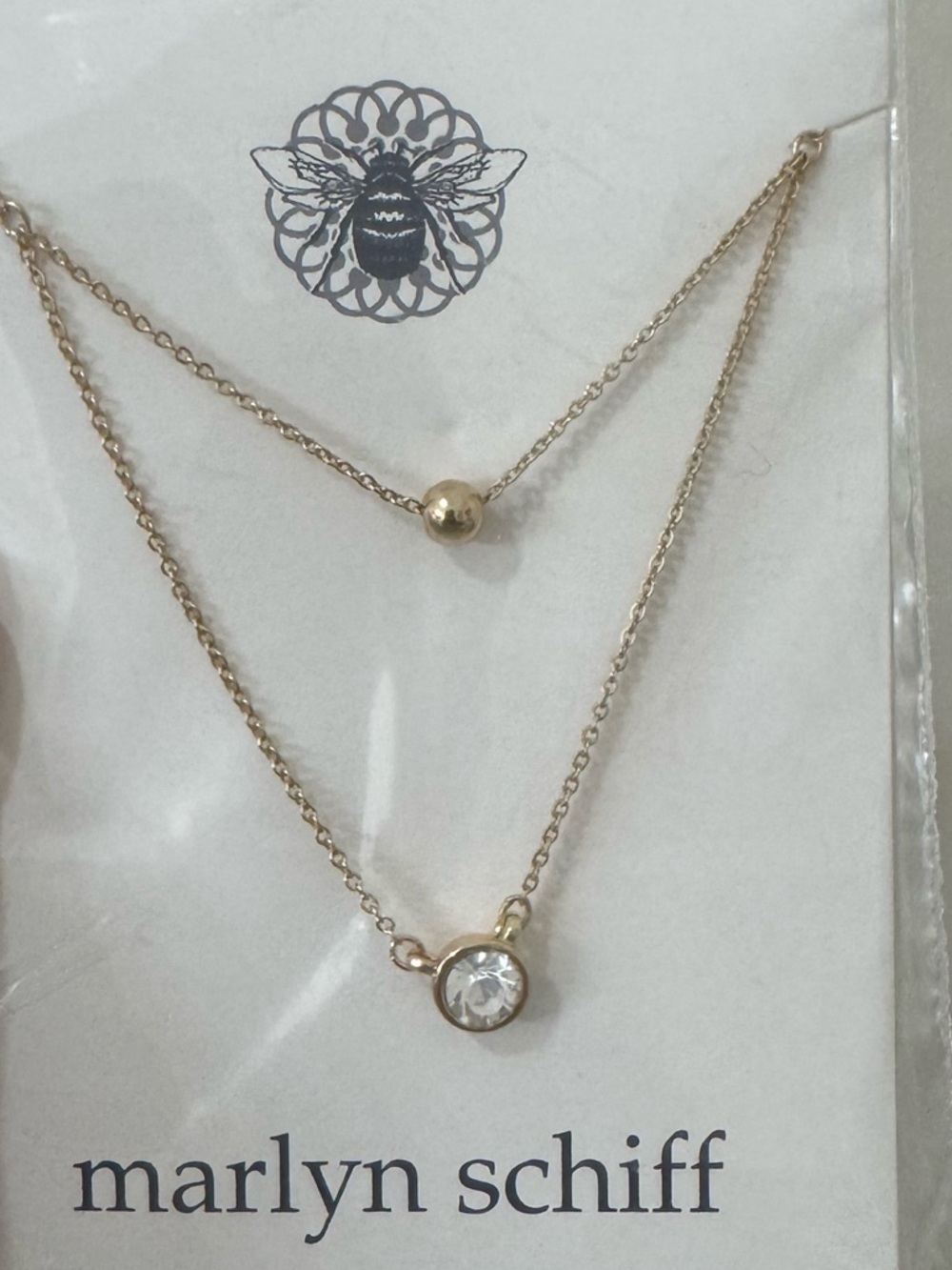 Marlyn Schiff Gold Double-Layer Necklace with Crystal Charm NWT